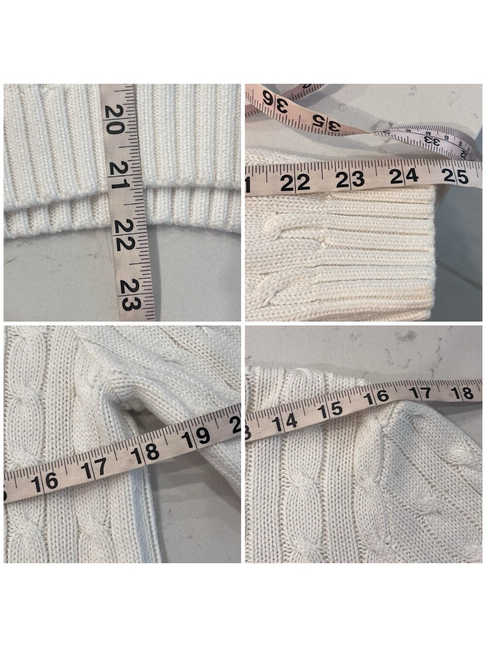 VTG Ralph Lauren Womens Cotton Cable Knit Crew Neck Sweater RLL Logo White L - Picture 6 of 10
